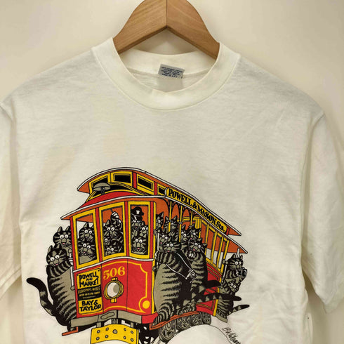 クレイジーシャツ CRAZY SHIRTS 90S USA製 クリバンキャット フラ プリント S/S クルーネック Tシャツ シングルステッチ レディース import:S