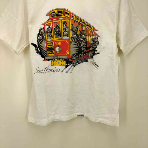クレイジーシャツ CRAZY SHIRTS 90S USA製 クリバンキャット フラ プリント S/S クルーネック Tシャツ シングルステッチ レディース import:S