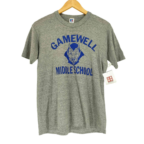 ラッセルアスレチック RUSSELL ATHLETIC 80s- USA製 袖シングル GAMEWELL MIDDLE SCHOOL クルーネックTシャツ メンズ JPN:M