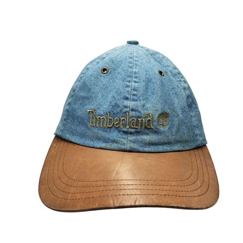 ティンバーランド Timberland 90S USA製 ロゴ刺繍 レザー 6パネル デニム キャップ メンズ