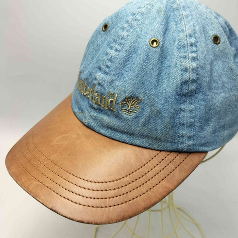 ティンバーランド Timberland 90S USA製 ロゴ刺繍 レザー 6パネル デニム キャップ メンズ