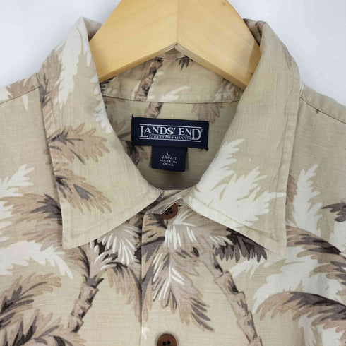 ランズエンド LANDS END 総柄 ヤシの木 シルクリネン シャツ メンズ import:L