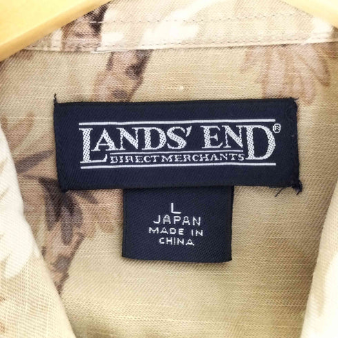 ランズエンド LANDS END 総柄 ヤシの木 シルクリネン シャツ メンズ import:L