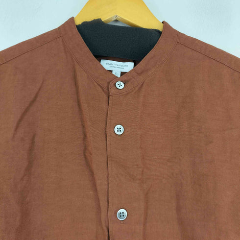 ビューティーアンドユースユナイテッドアローズ BEAUTY & YOUTH UNITED ARROWS ドレープリネン ワイドフォルム バンドカラー ショートスリーブ シャツ メンズ JPN:L
