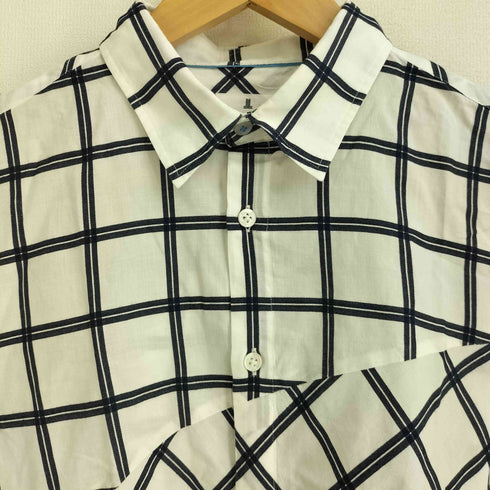 ランバンオンブルー LANVIN en Bleu カーブ 切り替え デザイン アシンメトリーチェック 半袖 シャツ メンズ JPN:48