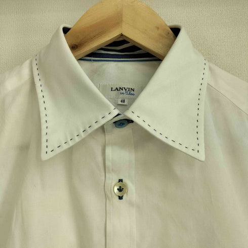 ランバンオンブルー LANVIN en Bleu シャドーチェック 襟袖裏ボーダー ワイドカラーシャツ メンズ JPN:48