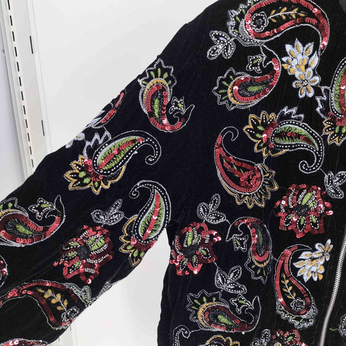 ザラ ZARA ペイズリー柄 フラワー スパンコール 刺繍 ベロア ジップアップ ブルゾン ジャケット メンズ import:L