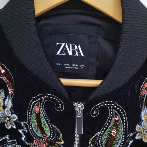 ザラ ZARA ペイズリー柄 フラワー スパンコール 刺繍 ベロア ジップアップ ブルゾン ジャケット メンズ import:L