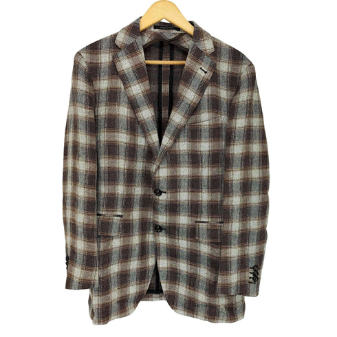 タリアトーレ TAGLIATORE イタリア製 シルクリネン チェック 2Bシングルテーラードジャケット メンズ 50/R