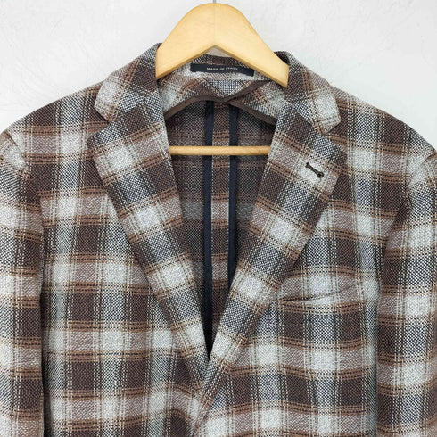 タリアトーレ TAGLIATORE イタリア製 シルクリネン チェック 2Bシングルテーラードジャケット メンズ 50/R