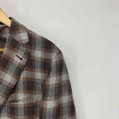 タリアトーレ TAGLIATORE イタリア製 シルクリネン チェック 2Bシングルテーラードジャケット メンズ 50/R