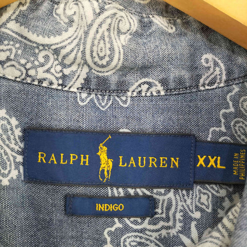 ラルフローレン RALPH LAUREN バンダナ柄インディゴパッチワーク半袖シャツ メンズ import:XXL
