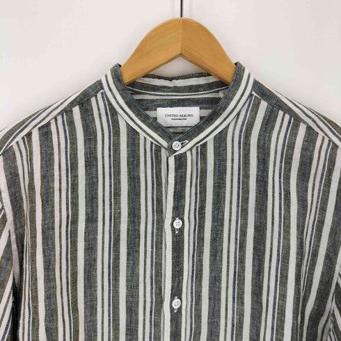 ユナイテッドアローズ UNITED ARROWS リネン マルチストライプ バンドカラーシャツ メンズ JPN:L