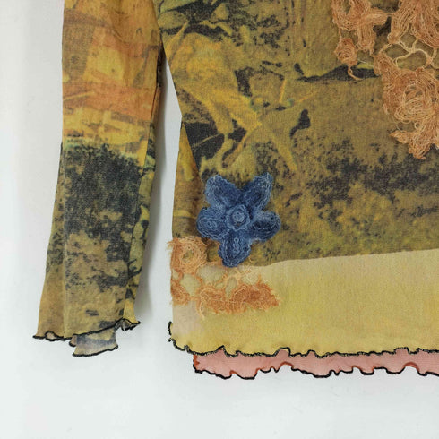 Made in italy フラワー刺繍 総柄パワーネット カットソー レディース import:XL