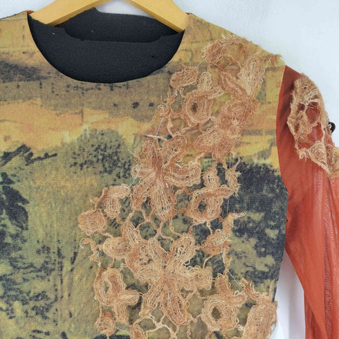 Made in italy フラワー刺繍 総柄パワーネット カットソー レディース import:XL