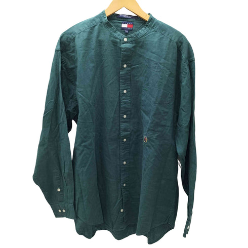 トミーヒルフィガー TOMMY HILFIGER エンブレム刺繍 バンドカラー L/Sシャツ メンズ JPN:XL