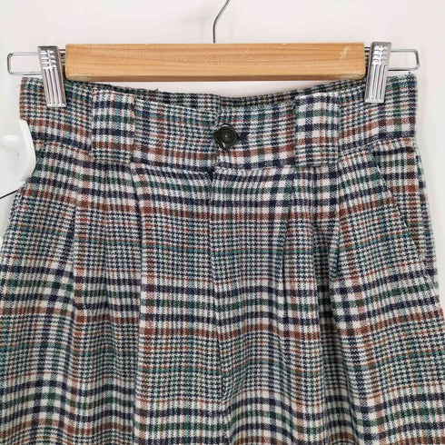 USA製 ウール混 チェック柄タックパンツ レディース 8