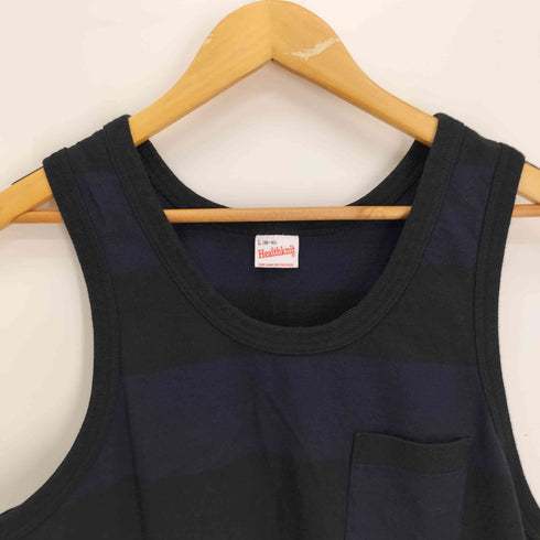 ヘルスニット Healthknit ボーダー ポケット ノースリーブ タンクトップ メンズ import:L