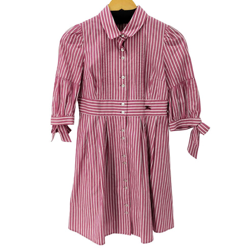 バーバリーブルーレーベル BURBERRY BLUE LABEL 七分袖 ストライプシャツワンピース 袖リボン レディース 38