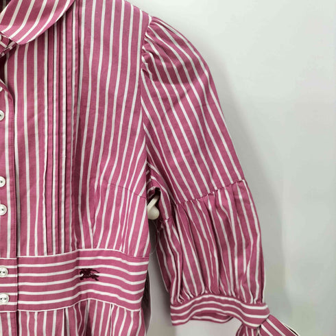 バーバリーブルーレーベル BURBERRY BLUE LABEL 七分袖 ストライプシャツワンピース 袖リボン レディース 38