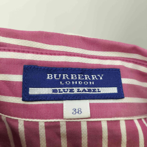 バーバリーブルーレーベル BURBERRY BLUE LABEL 七分袖 ストライプシャツワンピース 袖リボン レディース 38