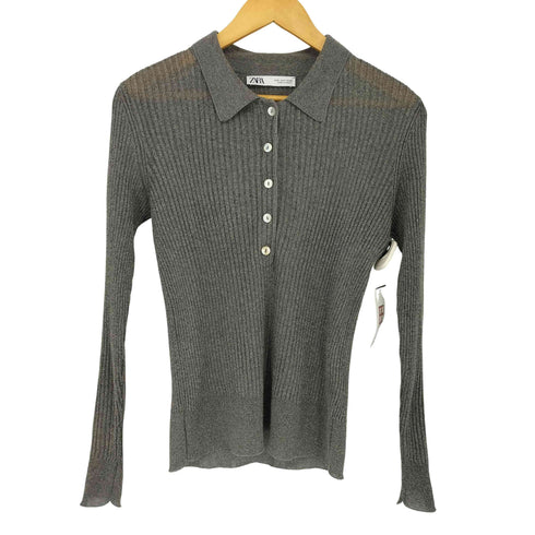 ザラ ZARA リブニットシャツ プルオーバー レディース import:S