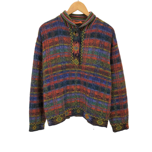 ミッソーニ MISSONI イタリア製 マルチ チェック ショール カラー ローゲージ プルオーバー ポロ ニット レディース