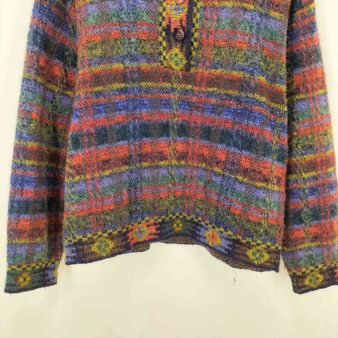 ミッソーニ MISSONI イタリア製 マルチ チェック ショール カラー ローゲージ プルオーバー ポロ ニット レディース