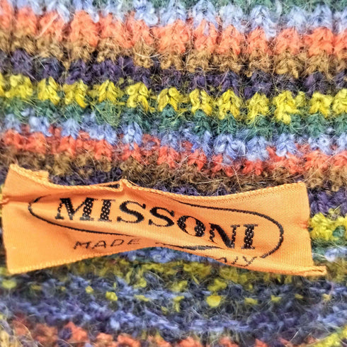 ミッソーニ MISSONI イタリア製 マルチ チェック ショール カラー ローゲージ プルオーバー ポロ ニット レディース