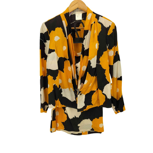 ハナエモリ HANAE MORI フランス製 総柄 シルク 1B 変形 ジャケット スカート セットアップ レディース 38