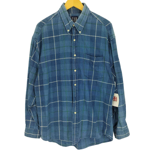 ギャップ Gap 90S OLD デカタグ マドラスチェック B.D L/S デニム シャツ メンズ import:L