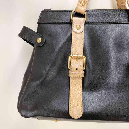 LINCONTRO イタリア製 GENUINE LEATHER クロコ型 ハンドル レザー トート バッグ メンズ