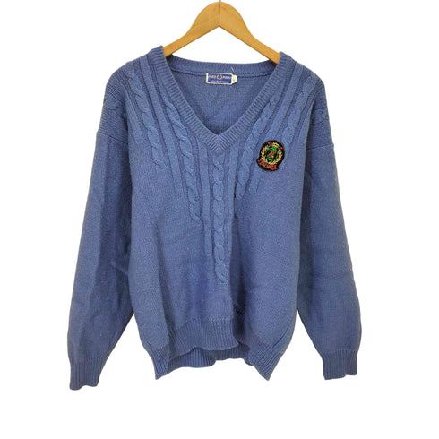 フレッドペリー FRED PERRY SPORTSWEAR 80S エンブレム ワッペン Vネック ケーブル ニット セーター レディース import:L