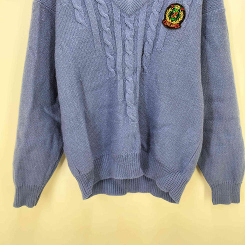 フレッドペリー FRED PERRY SPORTSWEAR 80S エンブレム ワッペン Vネック ケーブル ニット セーター レディース import:L