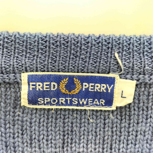 フレッドペリー FRED PERRY SPORTSWEAR 80S エンブレム ワッペン Vネック ケーブル ニット セーター レディース import:L
