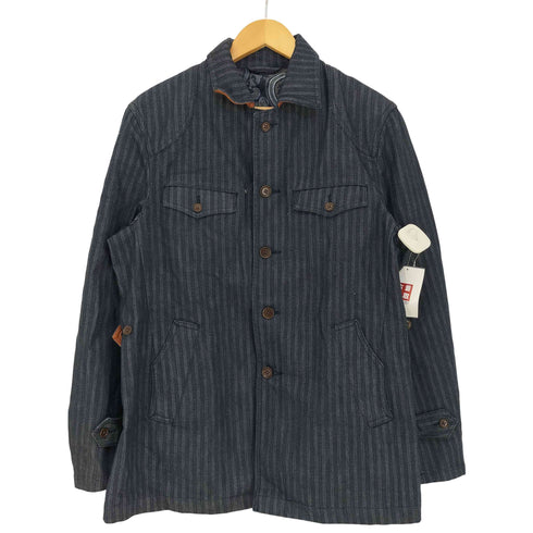 アレキサンダージュリアン ALEXANDER JULIAN 背抜き ストライプ 襟レザー カバーオール ハンティング サファリジャケット メンズ import:L