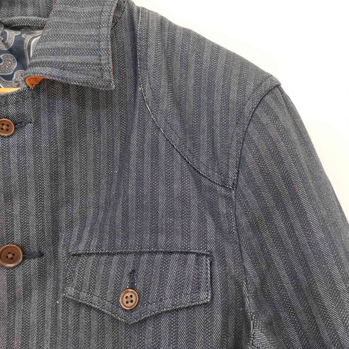 アレキサンダージュリアン ALEXANDER JULIAN 背抜き ストライプ 襟レザー カバーオール ハンティング サファリジャケット メンズ import:L