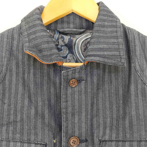 アレキサンダージュリアン ALEXANDER JULIAN 背抜き ストライプ 襟レザー カバーオール ハンティング サファリジャケット メンズ import:L