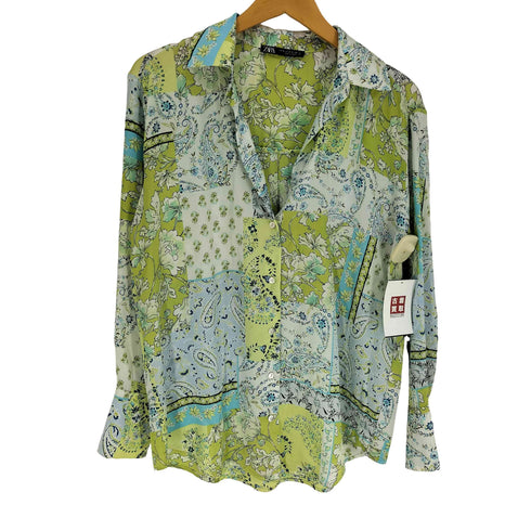 ザラ ZARA ペーズリー柄 シルキー シャツ ブラウス レディース import:XS