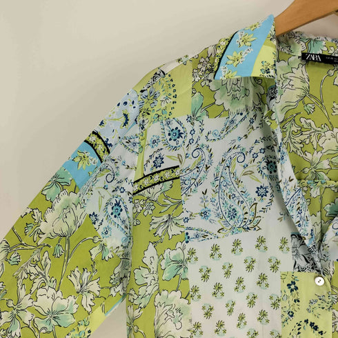 ザラ ZARA ペーズリー柄 シルキー シャツ ブラウス レディース import:XS