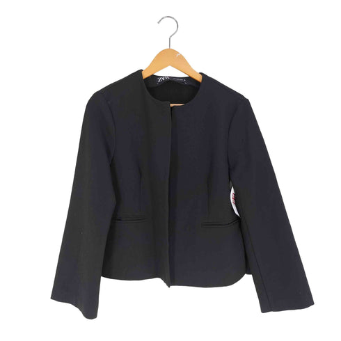 ザラ ZARA バックプリーツ 切替 ノーカラー ジャケット レディース import:S