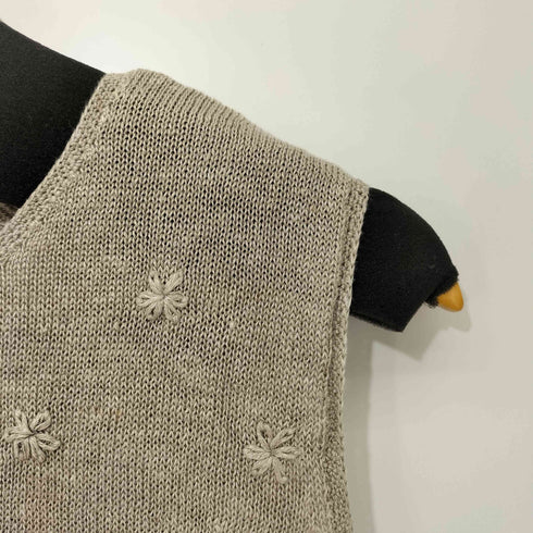 エディーバウアー Eddie Bauer 花柄刺繍 総リネン ベスト レディース import:L