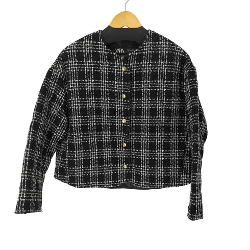 ザラ ZARA Textured Weave Quilted Jacket 中キルティング ツイードジャケット レディース import:S