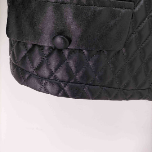 ザラ ZARA エコレザーノーカラーキルティングジャケット レディース import:M