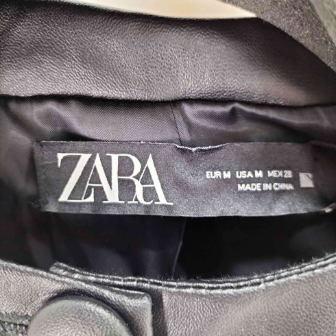 ザラ ZARA エコレザーノーカラーキルティングジャケット レディース import:M