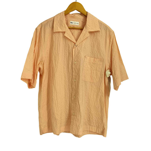 ザラ ZARA シアサッカー オープンカラー 開襟 半袖シャツ メンズ import:L