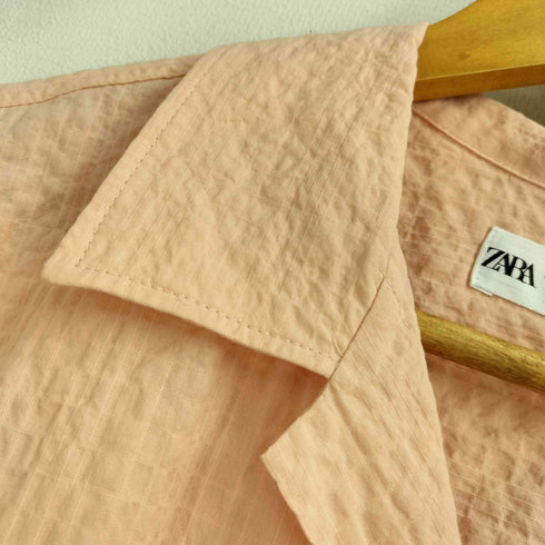 ザラ ZARA シアサッカー オープンカラー 開襟 半袖シャツ メンズ import:L