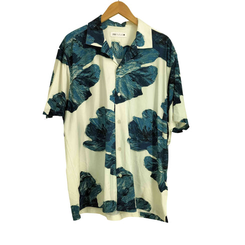ザラ ZARA アブストラクトプリント ストレッチシャツ 半袖シャツ オープンシャツ メンズ import:L