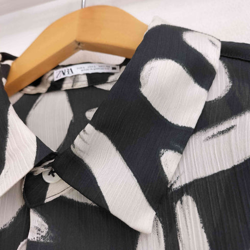 ザラ ZARA 総柄 半袖シアーシャツ メンズ import:L