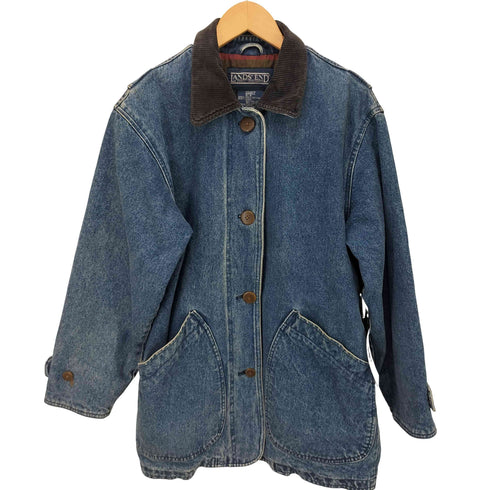 ランズエンド LANDS END 90S 裏地ブランケット 襟 コーデュロイ デニム ハンティング ジャケット レディース import:S
